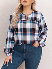 Women's Plus Size Plaid Print Lantern Sleeve Blouse