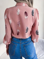 Women's Plus Feather Print Lantern Sleeve Blouse
