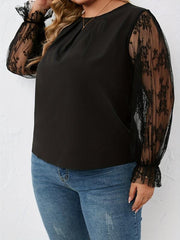 Floral Jacquard Lace Long Sleeve Top + Ruched Neck