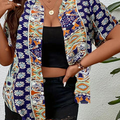 Boho Floral Print Plus Size Blouse