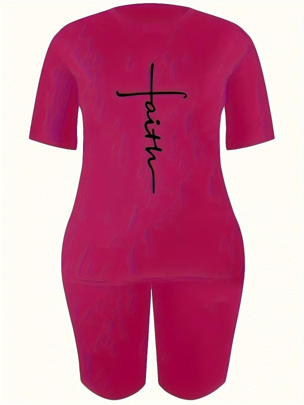 Women's Plus Size Cross Letter Print Lounge Set
