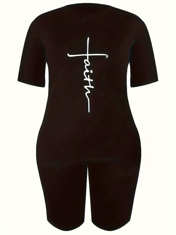 Women's Plus Size Cross Letter Print Lounge Set