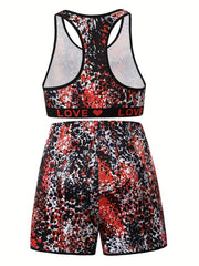 Women's Plus Splash Print Racer Back Bra & Shorts Set