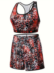 Women's Plus Splash Print Racer Back Bra & Shorts Set