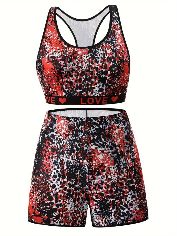 Women's Plus Splash Print Racer Back Bra & Shorts Set