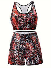 Women's Plus Splash Print Racer Back Bra & Shorts Set