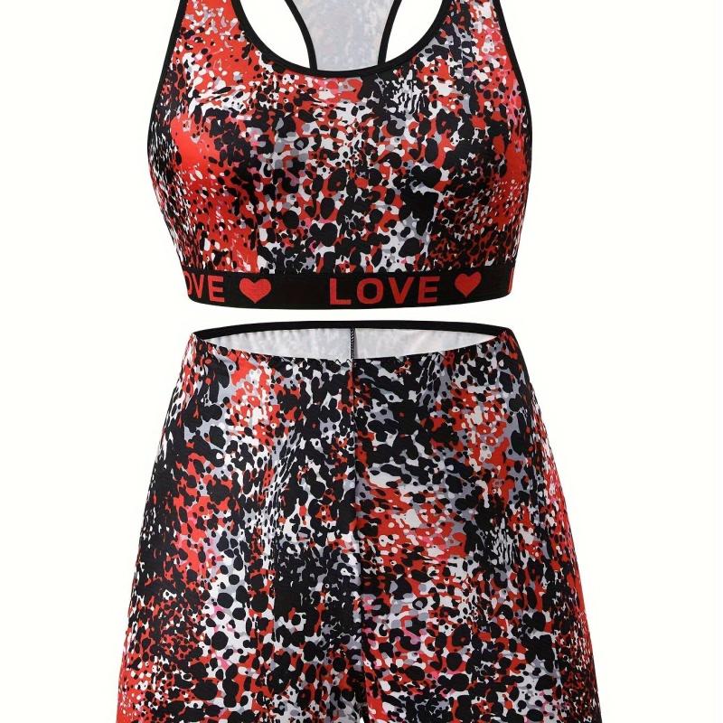 Women's Plus Splash Print Racer Back Bra & Shorts Set