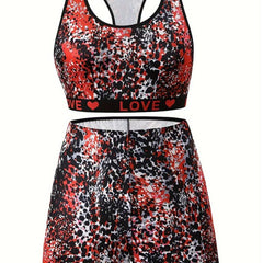 Women's Plus Splash Print Racer Back Bra & Shorts Set