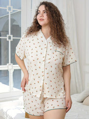 Women's Plus Mini Floral Print Pajama Set Short Sleeve Sleep Shirt & Shorts