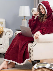 Women's Plus Solid Flannel Hooded Lounge Robe