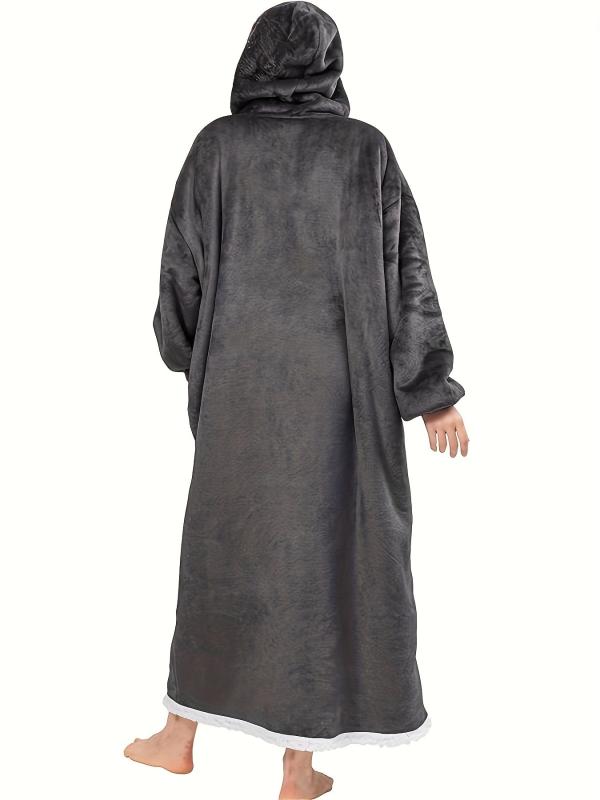 Women's Plus Solid Flannel Hooded Lounge Robe