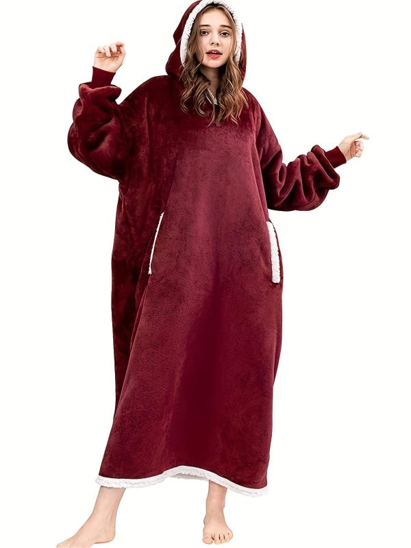 Women's Plus Solid Flannel Hooded Lounge Robe