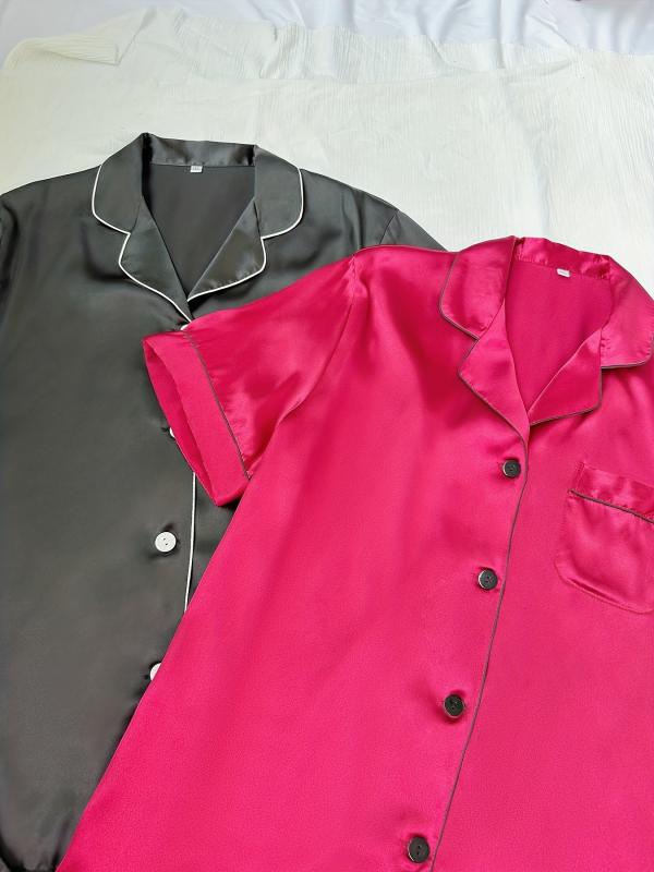 4 Pack Plus Size Pajama Set Women's Button Up