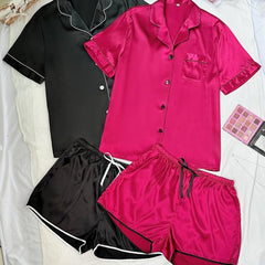 4 Pack Plus Size Pajama Set Women's Button Up