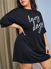 Women's Plus Letter Print Short Sleeve Lounge Dress