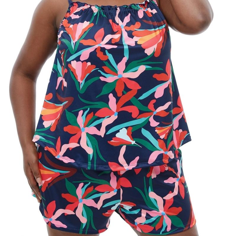 Floral Print Cami Top & Shorts Loungewear Set Plus Size