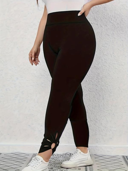 Women's Plus Size High Rise Fitness Leggings with Ring Decor