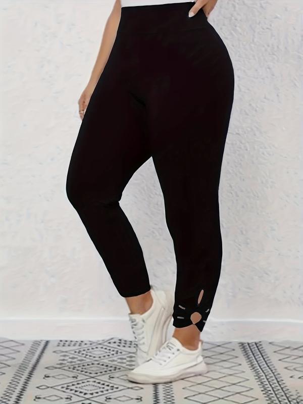 Women's Plus Size High Rise Fitness Leggings with Ring Decor