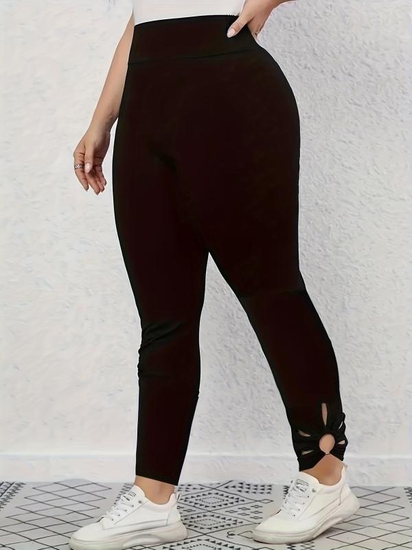 Women's Plus Size High Rise Fitness Leggings with Ring Decor