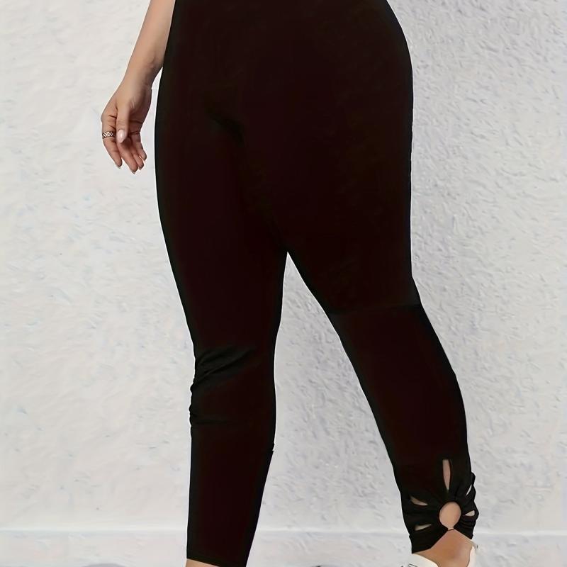 Women's Plus Size High Rise Fitness Leggings with Ring Decor