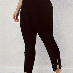 Women's Plus Size High Rise Fitness Leggings with Ring Decor