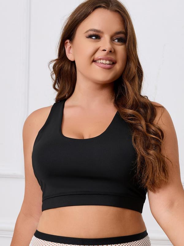 Women's Plus Size Colorblock Letter Print Sports Bra