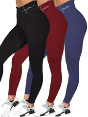 3PC Women's Plus Size Sports Leggings Set High Rise Stretchy Skinny Leggings