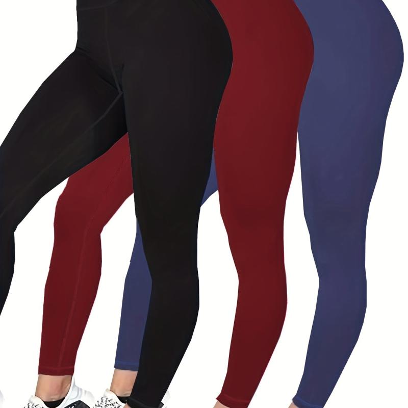 3PC Women's Plus Size Sports Leggings Set High Rise Stretchy Skinny Leggings