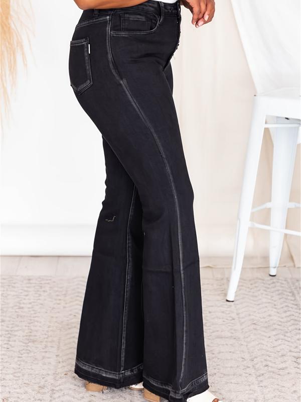 Women's Plus Button Fly High Rise Flared Leg Jeans