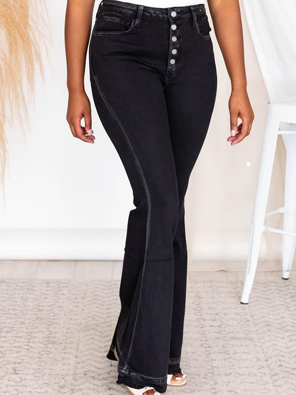 Women's Plus Button Fly High Rise Flared Leg Jeans