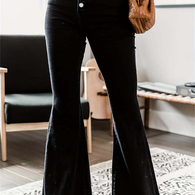 Women's Plus Button Fly High Rise Flared Leg Jeans
