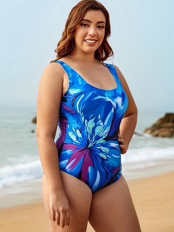 Floral Print Modest One Piece Swimsuit Plus Size