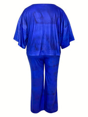 Women's Plus Tie Dye 3/4 Sleeve Top & Pants Set