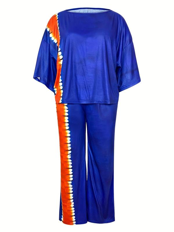 Women's Plus Tie Dye 3/4 Sleeve Top & Pants Set