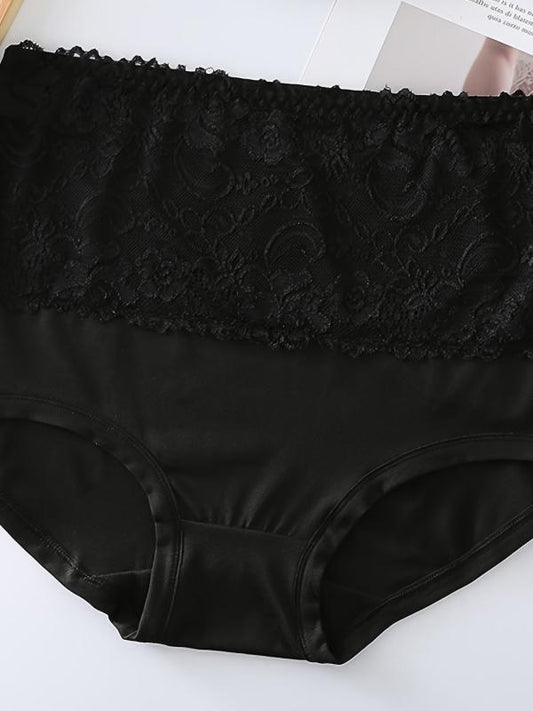 4 Pack Plus Size Floral Print Lace Panties Women's Plus High Waist