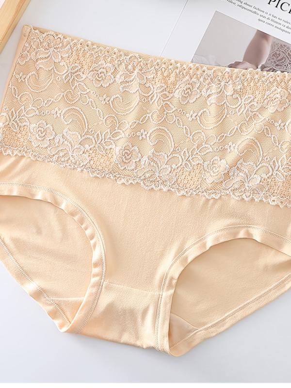 4 Pack Plus Size Floral Print Lace Panties Women's Plus High Waist