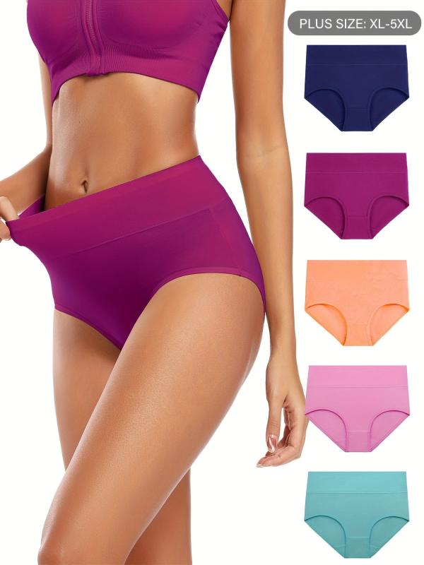 5 Pack Plus Size High Waist Panties Set Women's Soft Underwear