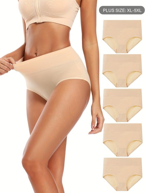 5 Pack Plus Size High Waist Panties Set Women's Soft Underwear