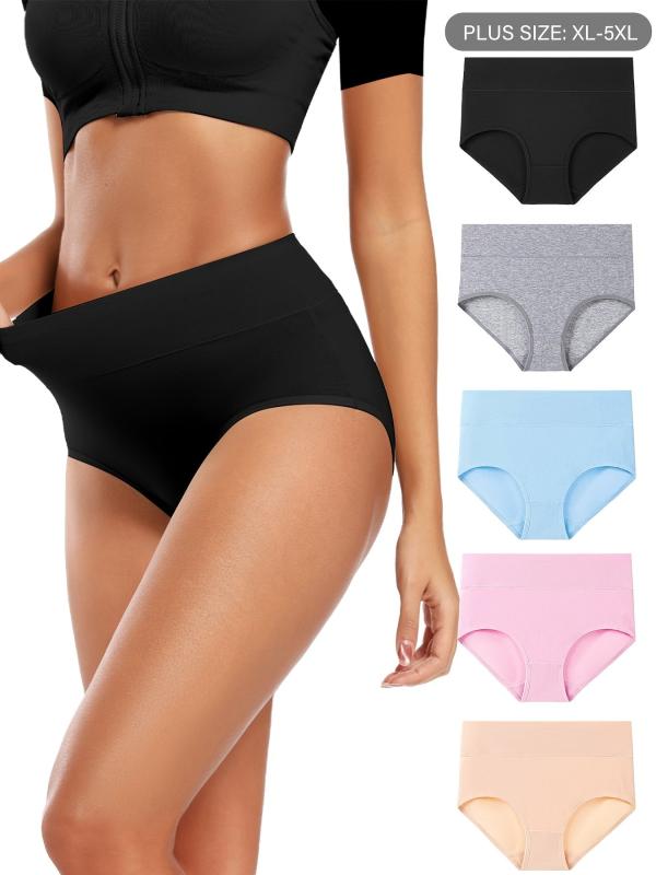 5 Pack Plus Size High Waist Panties Set Women's Soft Underwear
