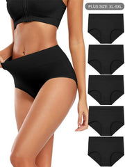 5 Pack Plus Size High Waist Panties Set Women's Soft Underwear