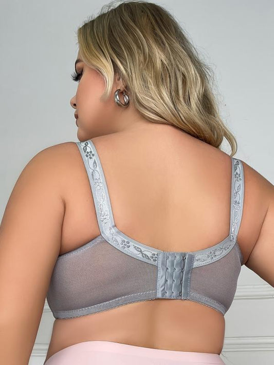 Women's Plus Floral Jacquard Mesh Full Coverage Seamless Bra