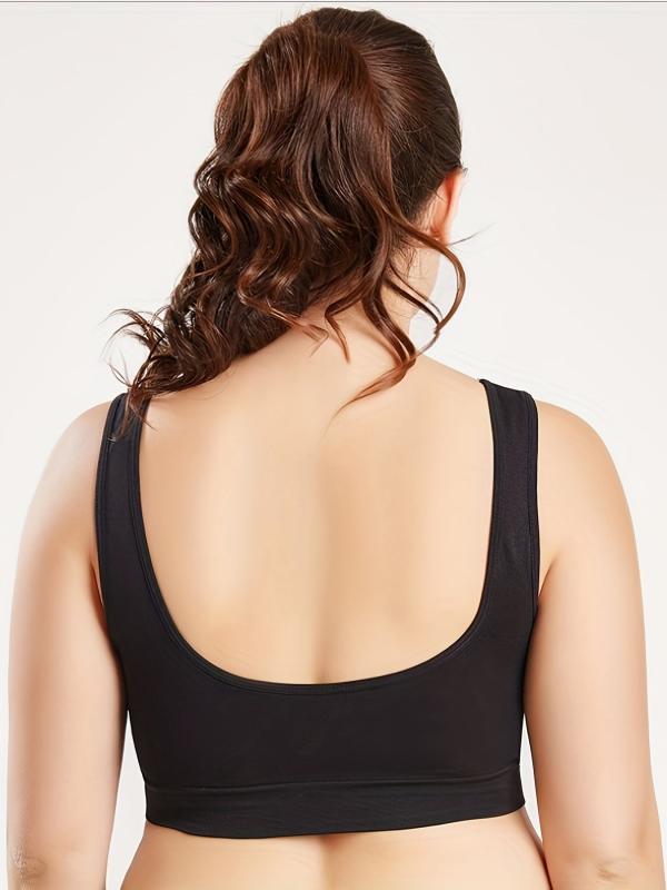3 Pack Plus Size Sports Bra Women's Plus Solid Ribbed No Padding Breathable Tank