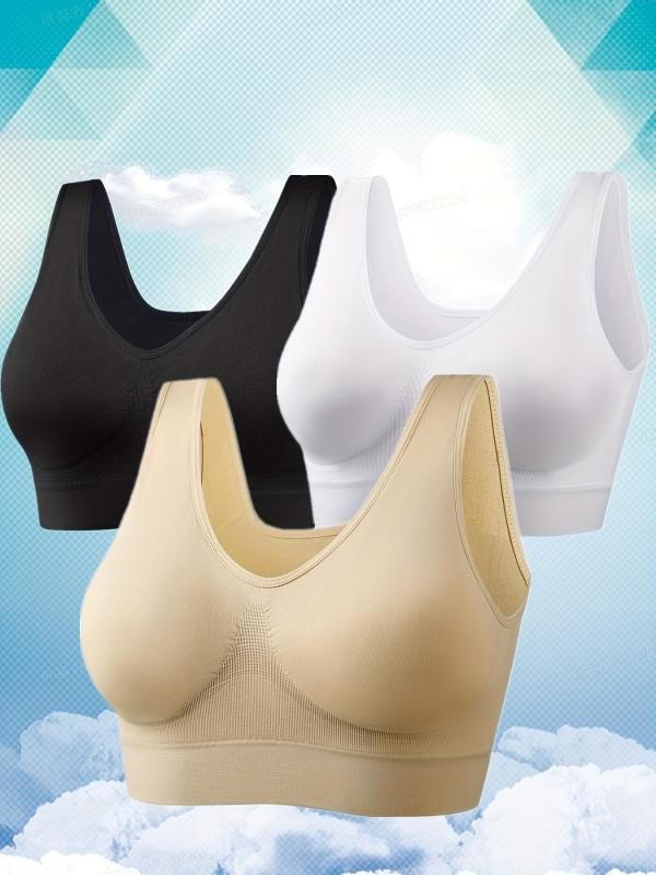 3 Pack Plus Size Sports Bra Women's Plus Solid Ribbed No Padding Breathable Tank