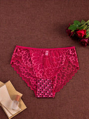 3 Pack Plus Size Christmas Panties Set Women's Plus Floral Lace Wave Trim Briefs