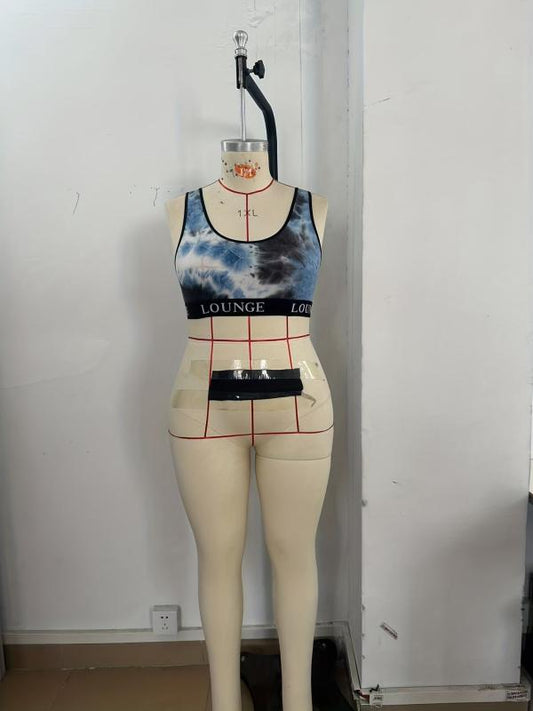 Sporty Bra Women's Plus Tie Dye Letter Tape Medium Stretch Wide Strap Soft Bra