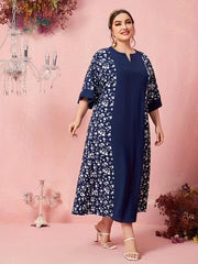 Boho Abaya Dress Plus Size Women's Colorblock Floral Maxi Dress