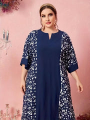 Boho Abaya Dress Plus Size Women's Colorblock Floral Maxi Dress