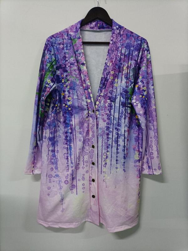 Women's Plus Ombre Print Long Sleeve Button Up Open Front Cardigan