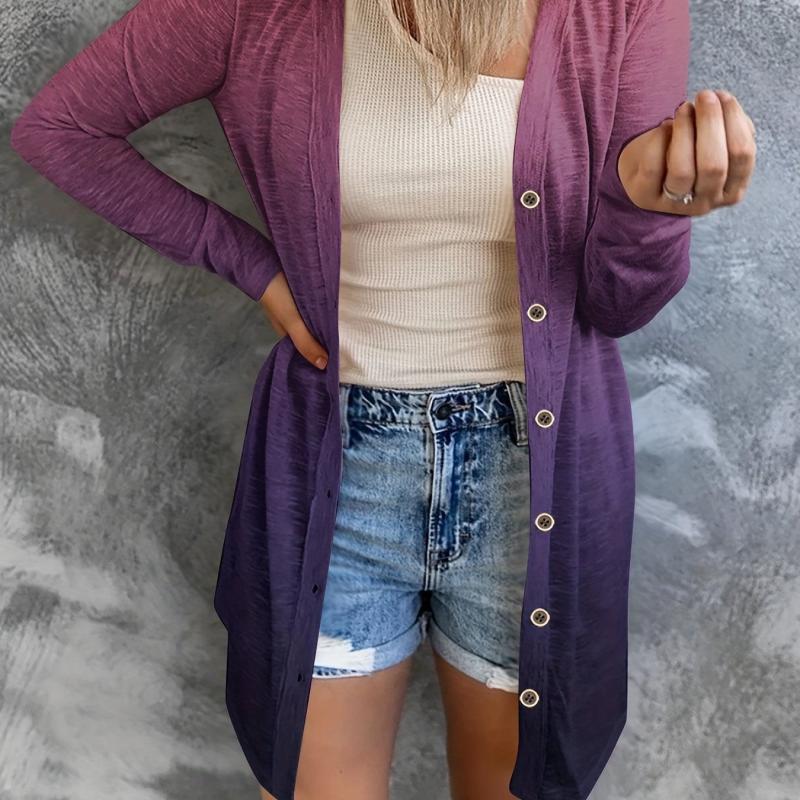 Women's Plus Ombre Print Long Sleeve Button Up Open Front Cardigan