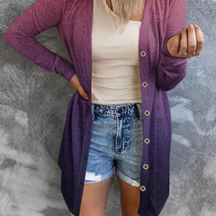 Women's Plus Ombre Print Long Sleeve Button Up Open Front Cardigan